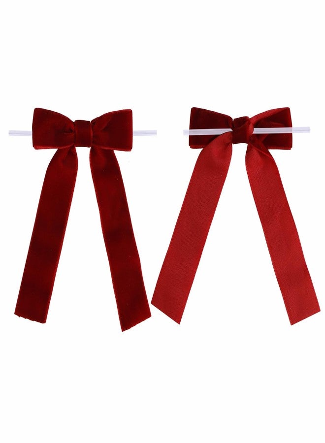 Meseey 12 Pcs Burgundy Velvet Bows with Twist Tie 4.5 Inch Pre-Tied Vintage Christmas Velvet Ribbon Bows for Treat Bags Gift Wrapping Basket Wedding Baby Shower Brithday Party - Image 2